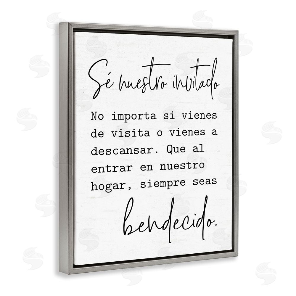Lettered and Lined Se Nuestro Invitado Gray Floating Frame Canvas Wall Art Print