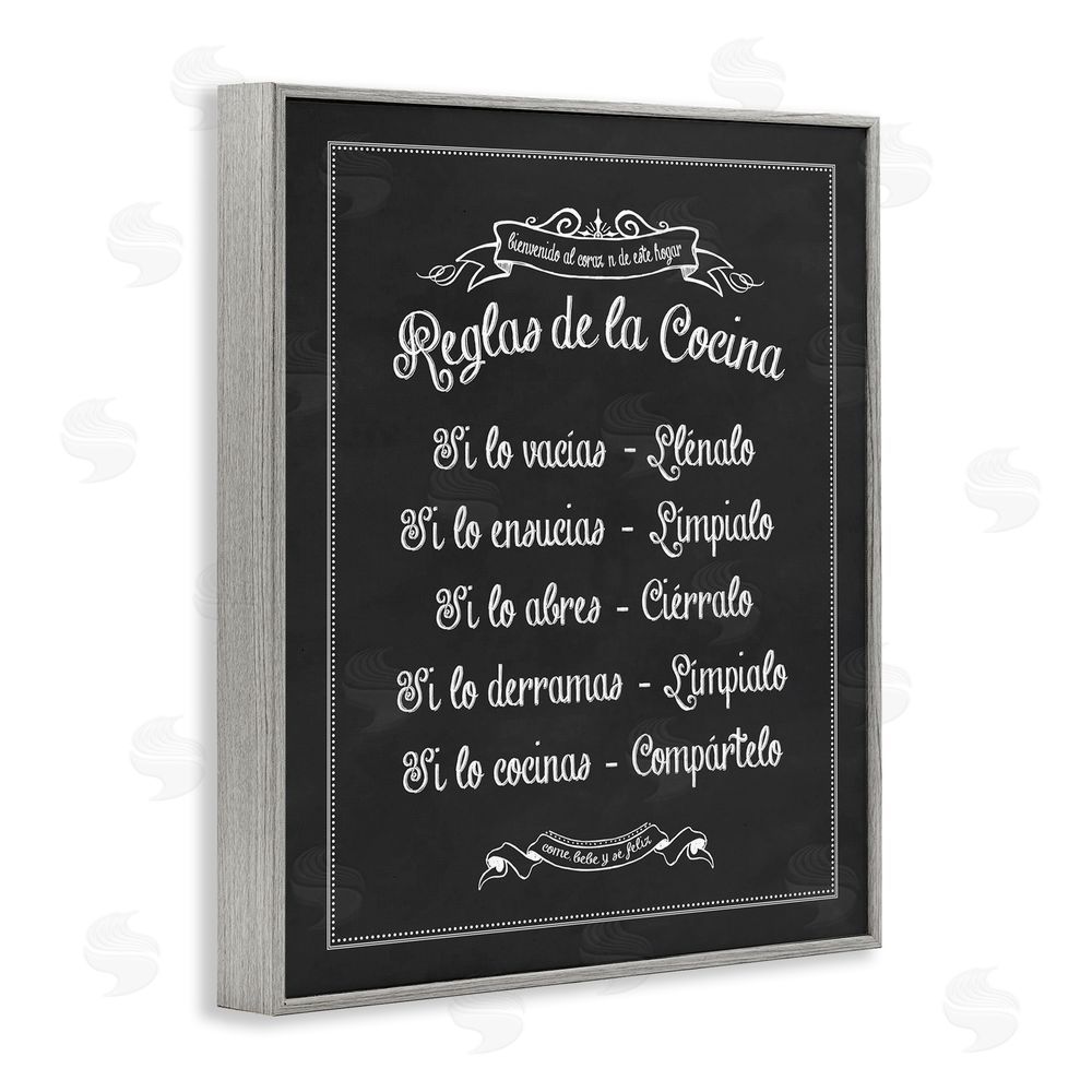 Lettered and Lined Reglas de la Cocina Gray Framed Giclee Wall Art Print