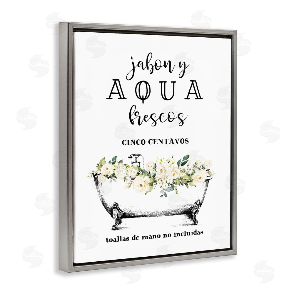 Lettered and Lined Jabón y Aqua Frescos Gray Floating Frame Canvas Wall Art Print