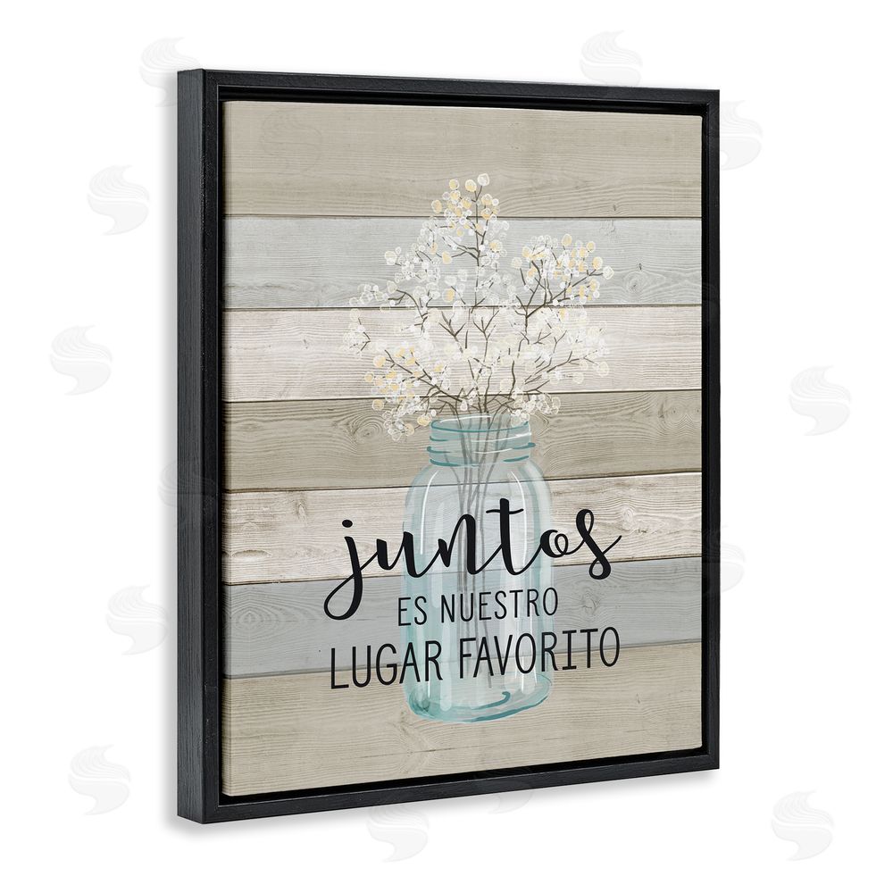 Lettered and Lined Juntos, Nuestro Lugar Favorito Black Floating Frame Canvas Wall Art Print