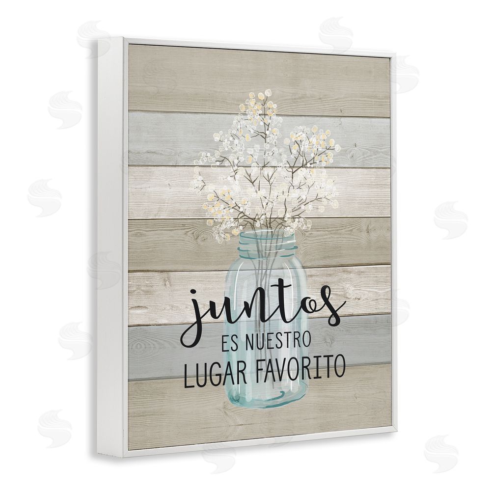 Lettered and Lined Juntos, Nuestro Lugar Favorito White Framed Giclee Wall Art Print