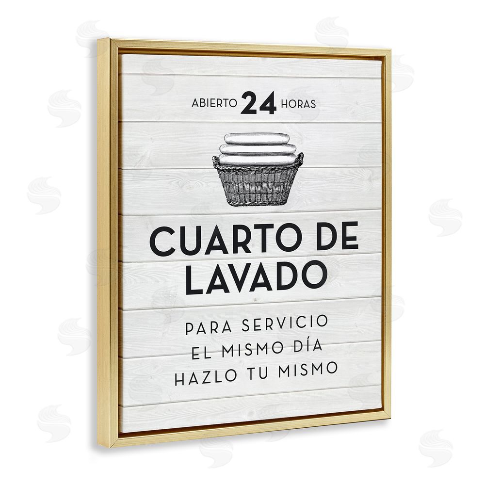 Lettered and Lined Publicidad Día de Lavandería, Blanco Gold Floating Frame Canvas Wall Art Print