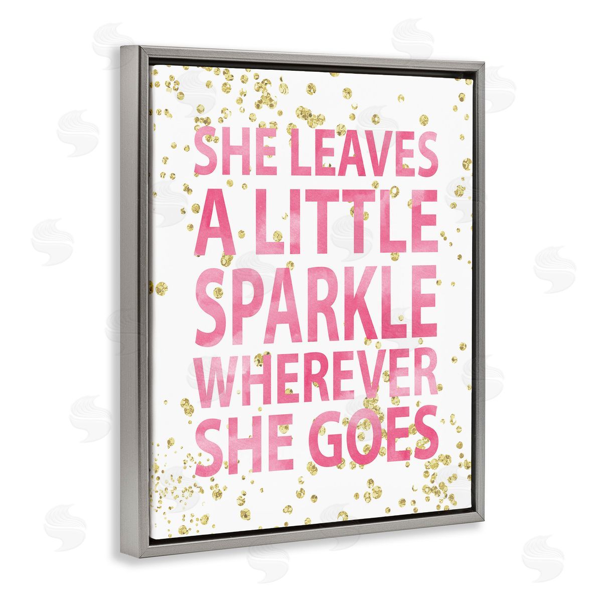 Leaves A Little Sparkle Phrase Grey Floating Frame Canvas Wall Art, Home Decor by Susan Newberry Designs