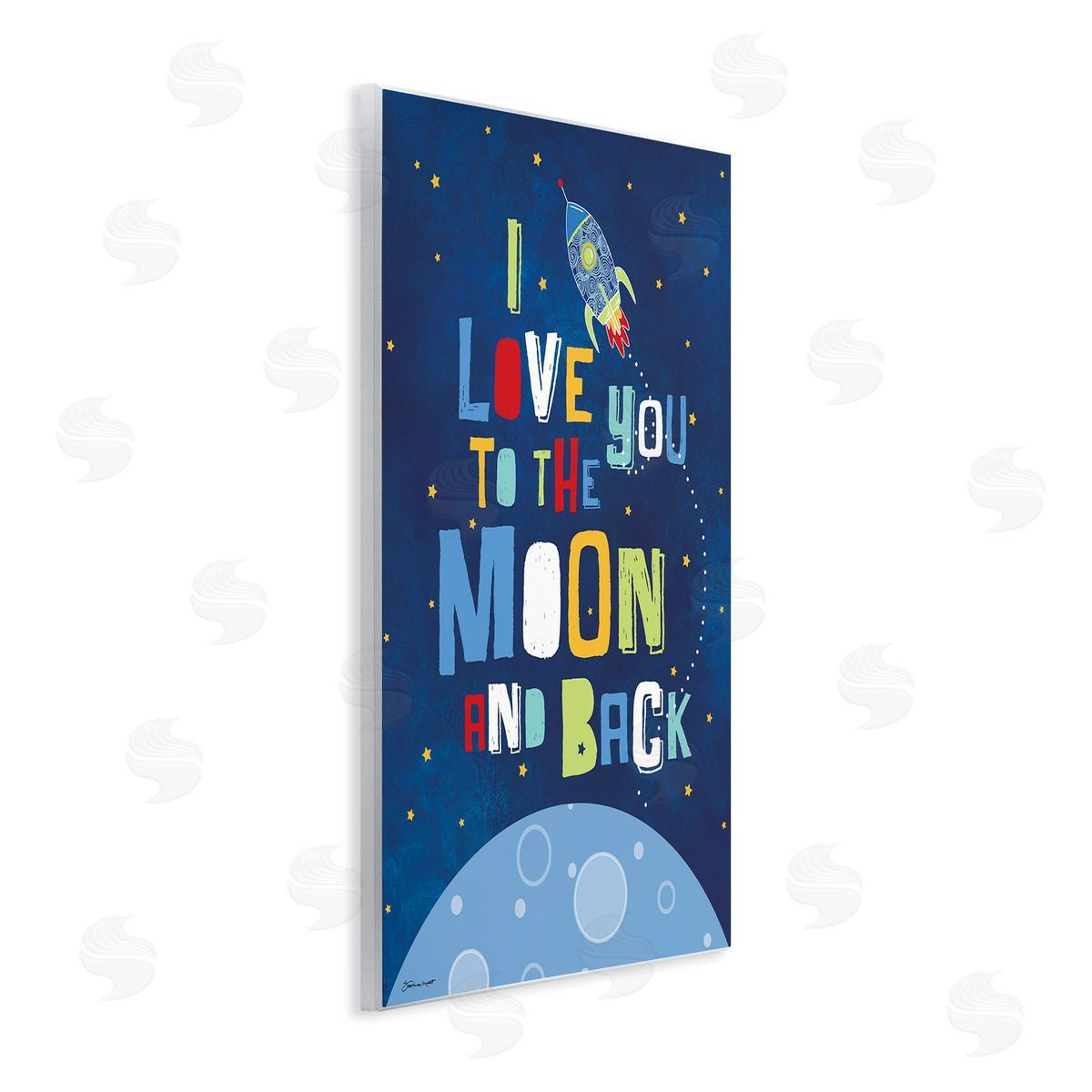 Moon & Back with Rocket Ship Wood Plaque Wall Art, Home Decor by Karen Zukowski (Finny And Zook)