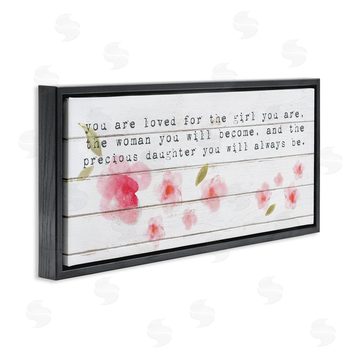 Precious Daughter with Pink Flowers Black Floating Frame Canvas Wall Art, Home Decor by Stupell Studio