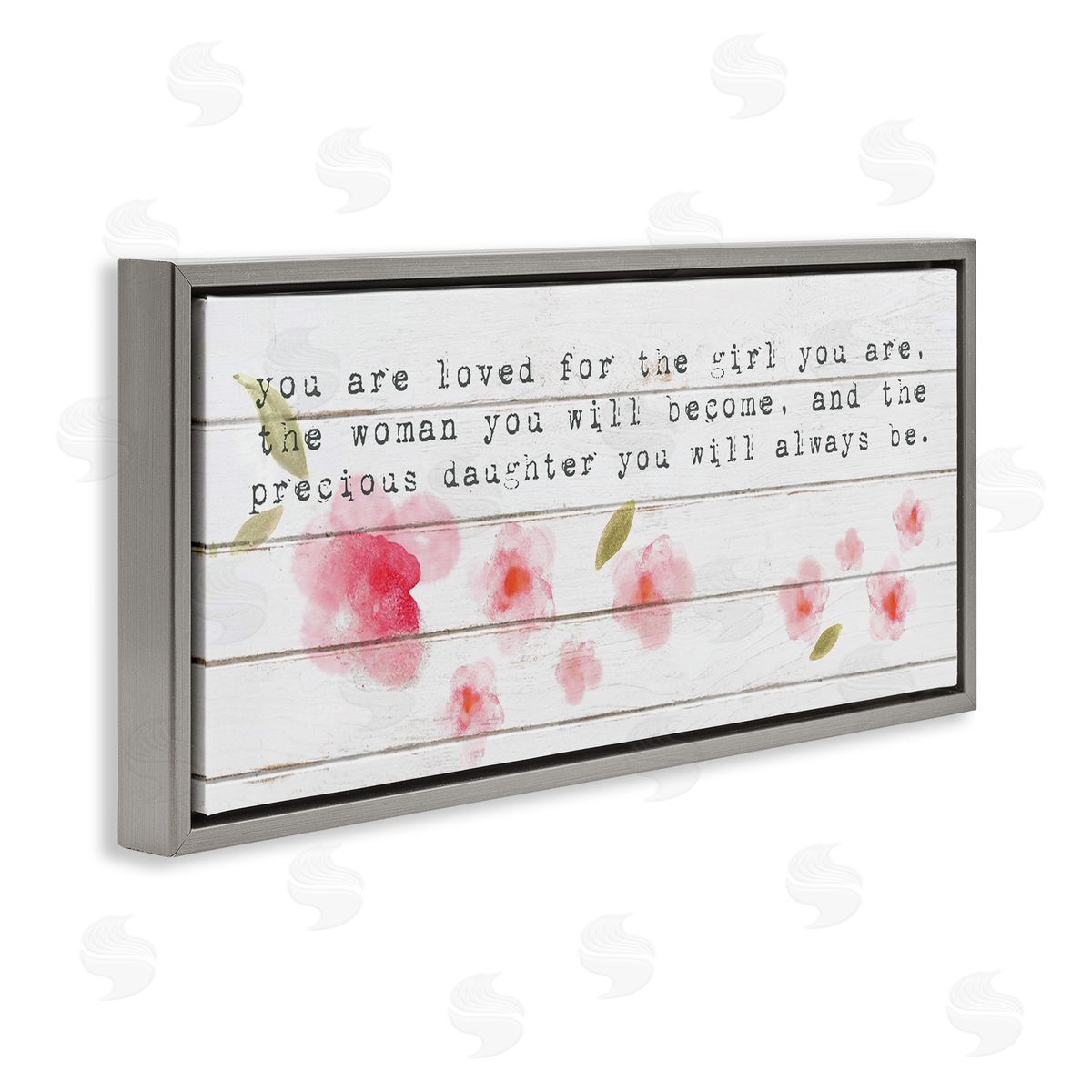 Precious Daughter with Pink Flowers Grey Floating Frame Canvas Wall Art, Home Decor by Stupell Studio