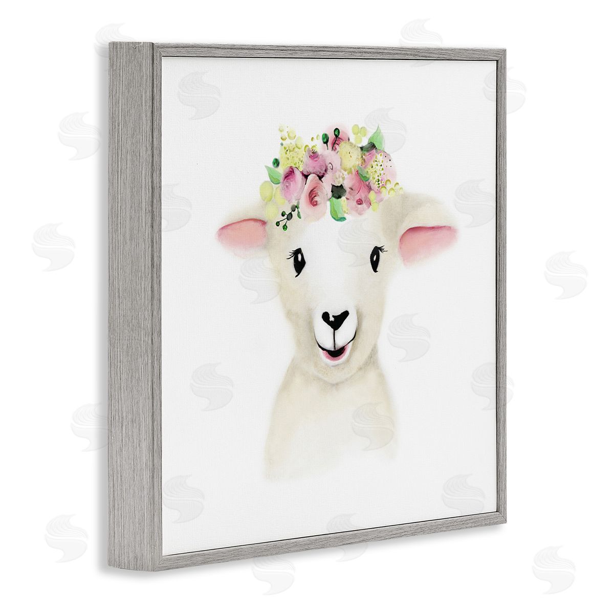 Baby Lamb Sheep Flower Crown Grey Frame Print Wall Art, Home Decor by Studio Q