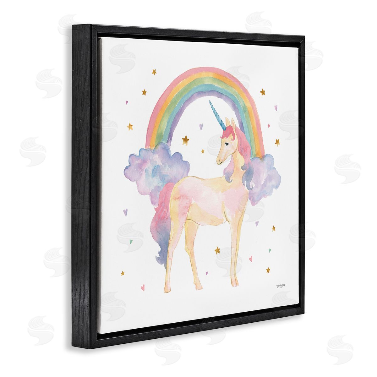 Kids Nursery Unicorn Watercolor Black Floating Frame Canvas Wall Art, Home Decor by Jenaya Jordan