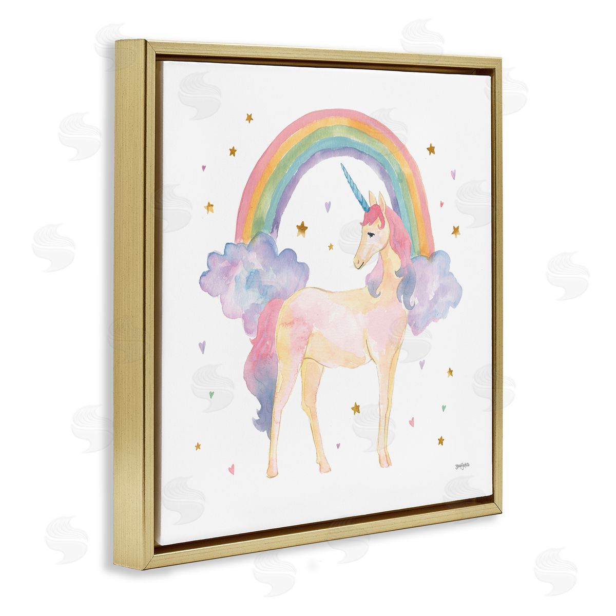 Kids Nursery Unicorn Watercolor Gold Floating Frame Canvas Wall Art, Home Decor by Jenaya Jordan