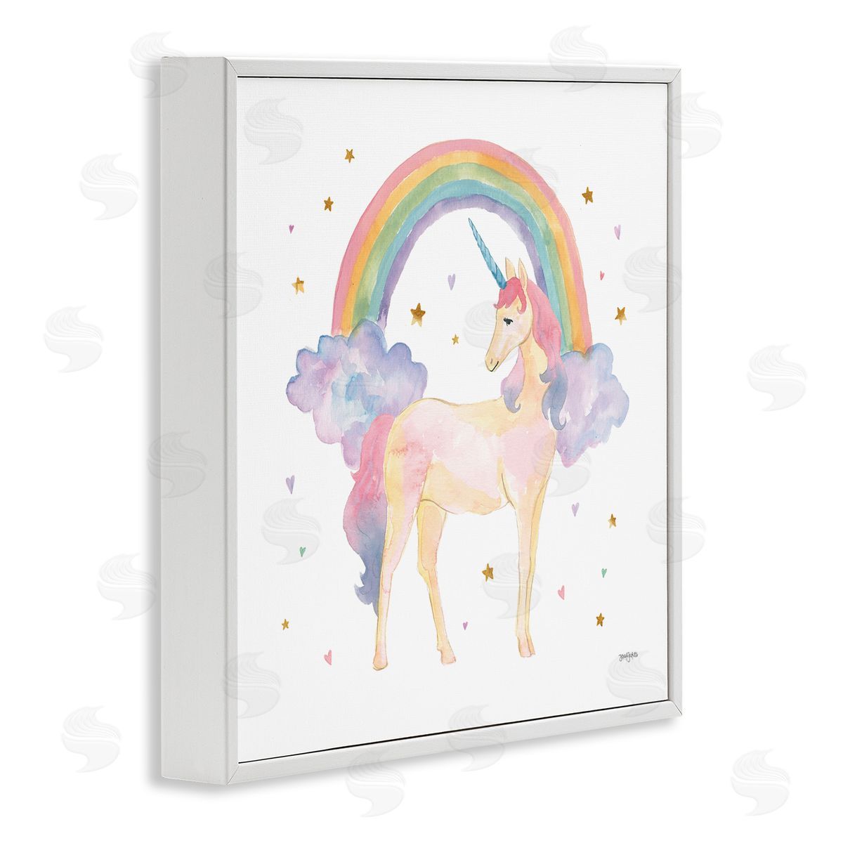 Kids Nursery Unicorn Watercolor White Frame Print Wall Art, Home Decor by Jenaya Jordan