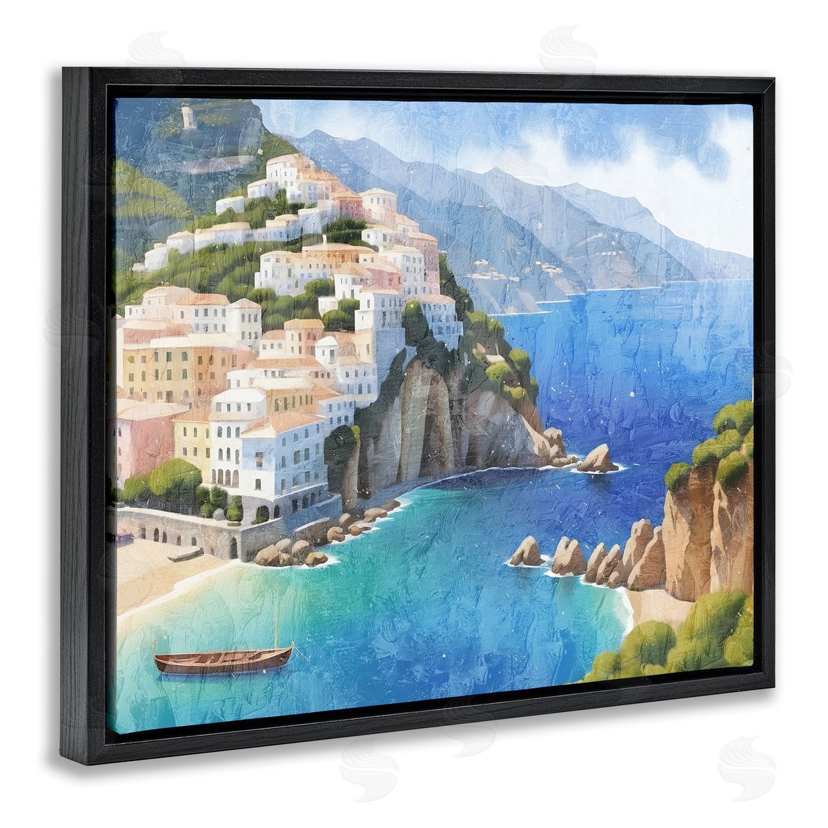 Vibrant Coastal Seascape Black Floating Frame Canvas Wall Art, Home Decor by Kim Allen