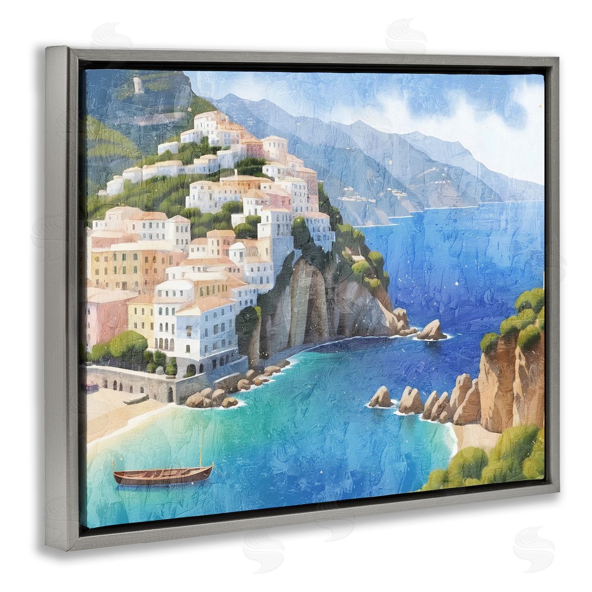 Vibrant Coastal Seascape Grey Floating Frame Canvas Wall Art, Home Decor by Kim Allen