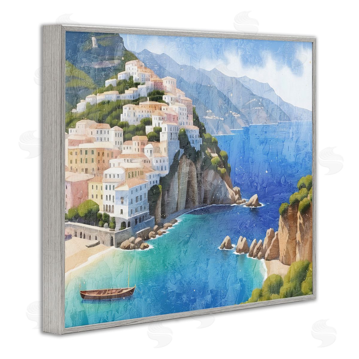 Vibrant Coastal Seascape Grey Frame Print Wall Art, Home Decor by Kim Allen