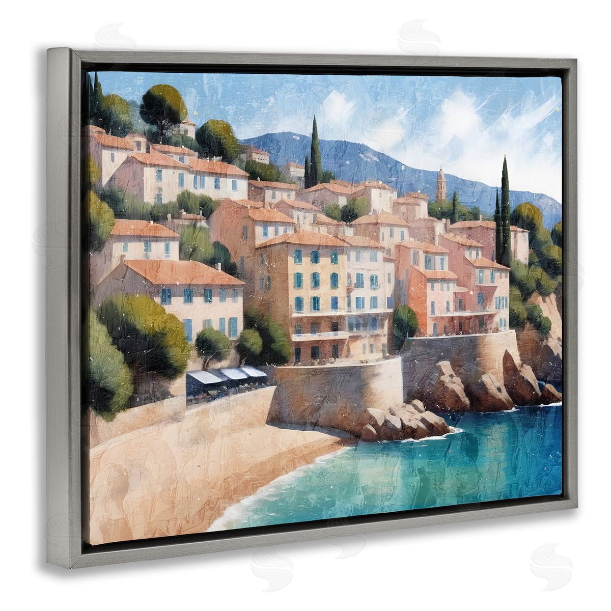 Charming Coastal Architecture Grey Floating Frame Canvas Wall Art, Home Decor by Kim Allen