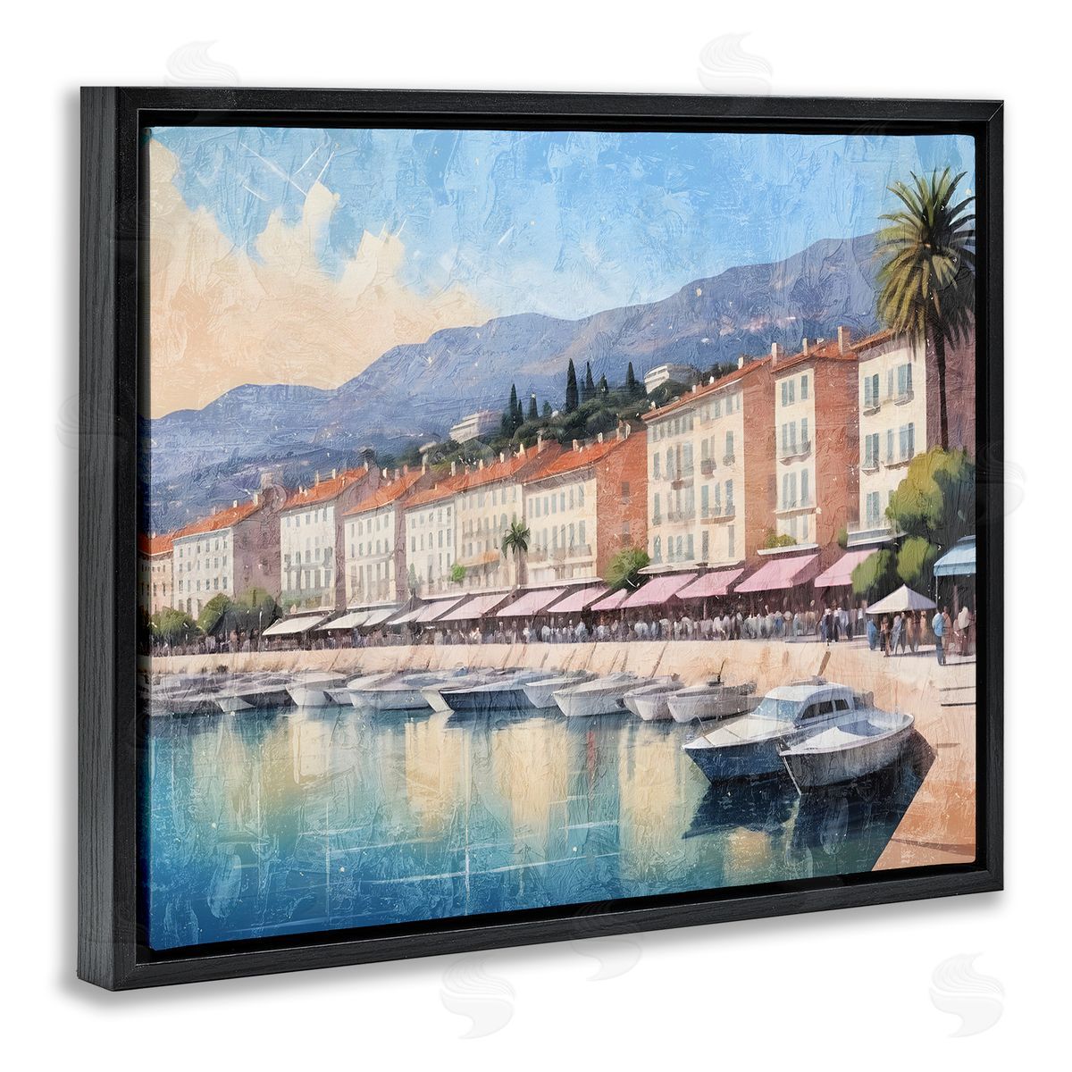 Quaint Seaside Marina Black Floating Frame Canvas Wall Art, Home Decor by Kim Allen