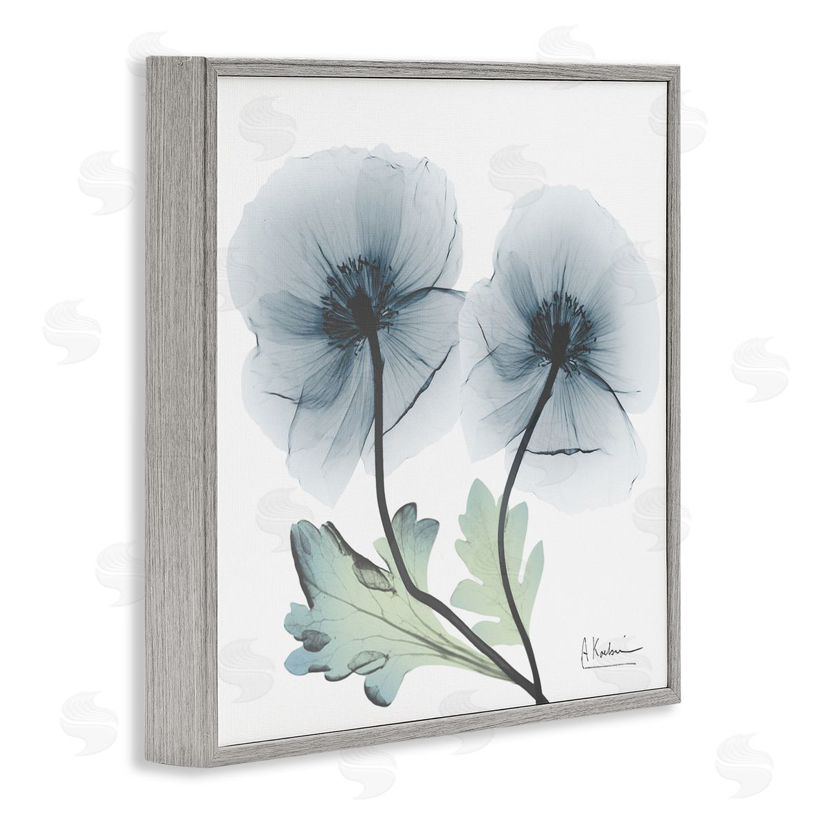 Sapphire Florals Duo Grey Frame Print Wall Art, Home Decor by Albert Koetsier