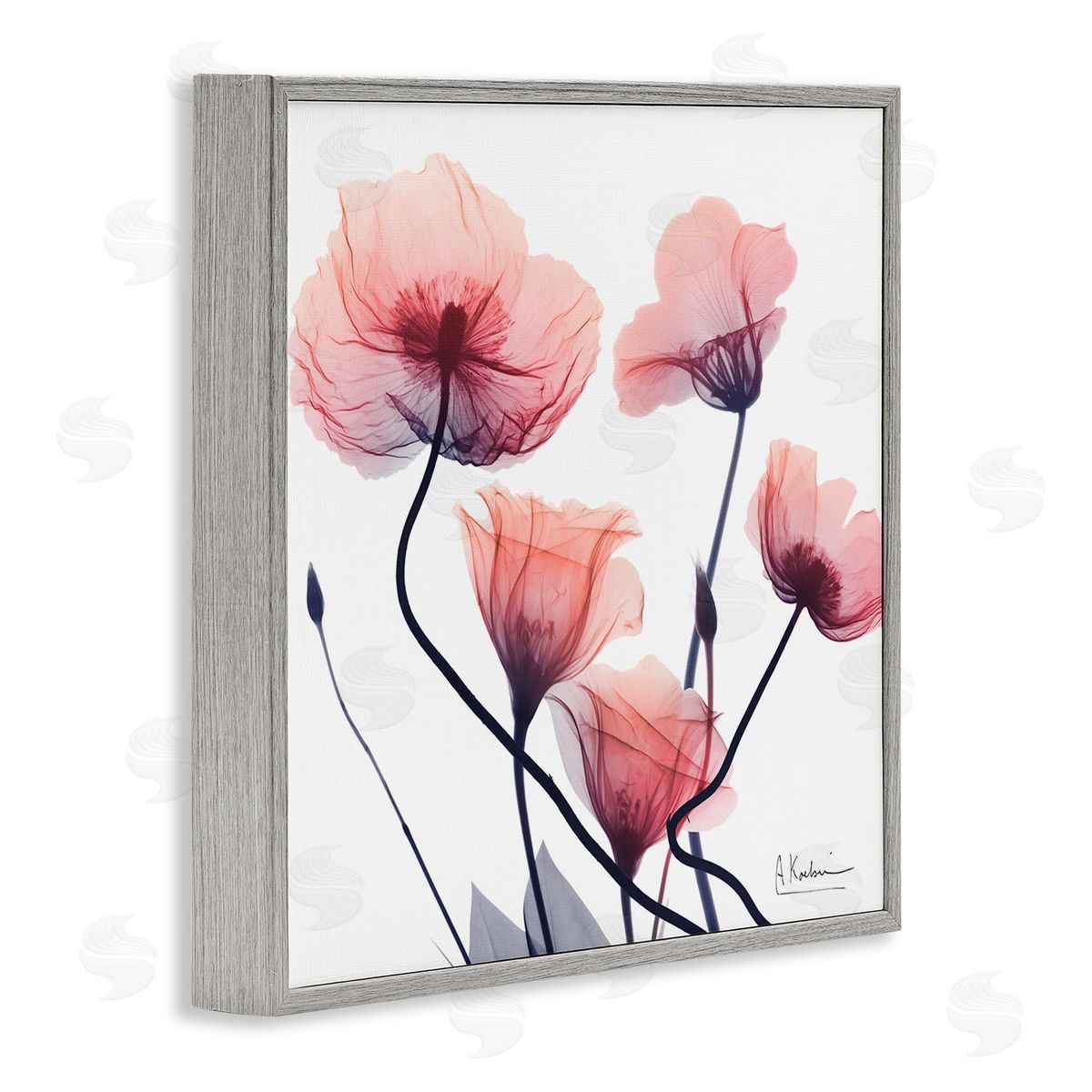 Pink Chic Simple Flowers Grey Frame Print Wall Art, Home Decor by Albert Koetsier