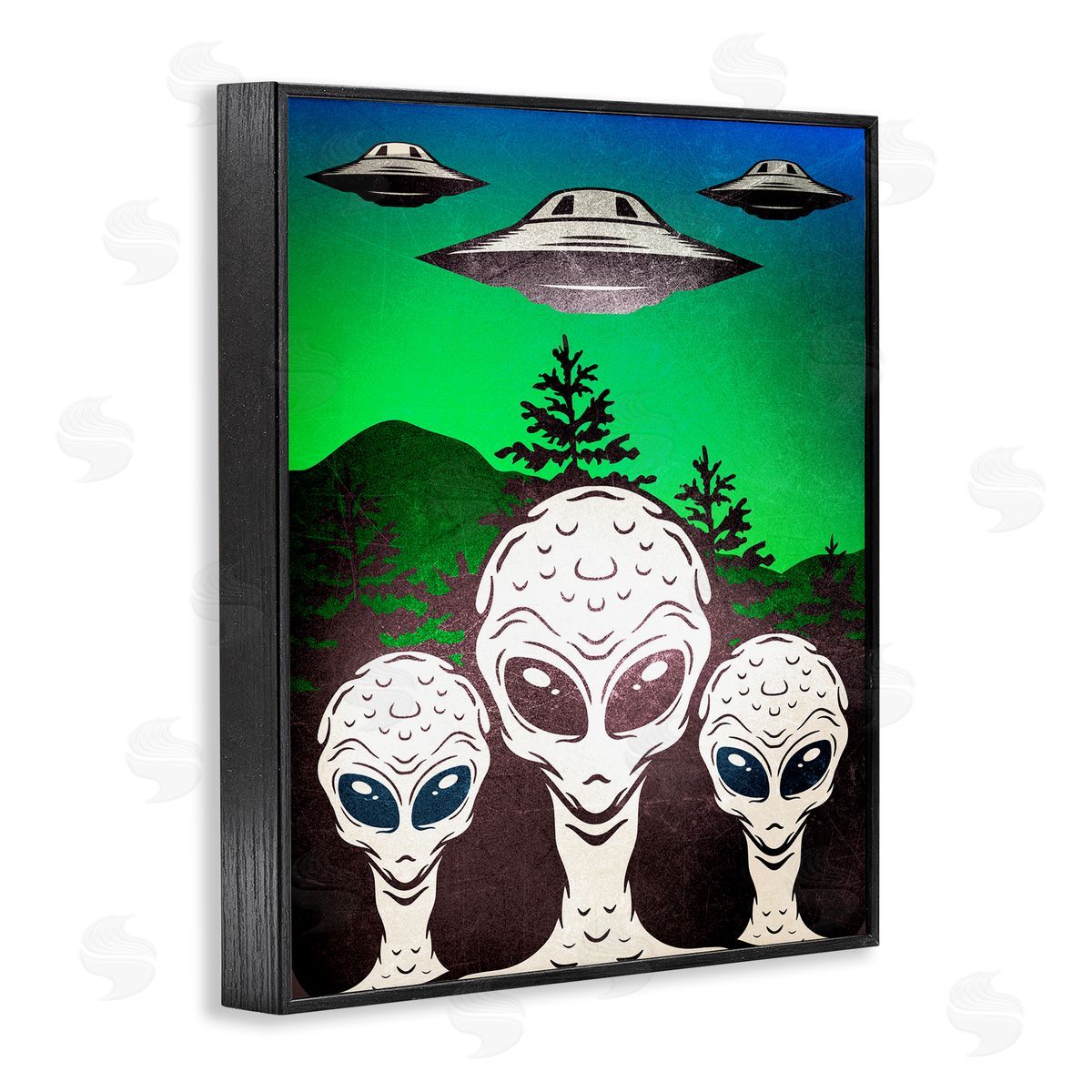 Vintage Aliens & UFO Black Frame Print Wall Art, Home Decor by Kim Allen