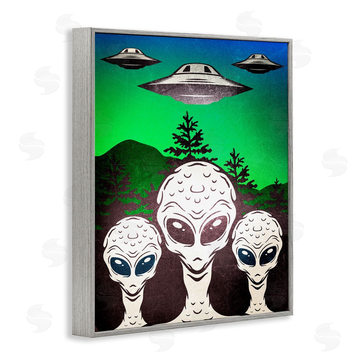 Vintage Aliens & UFO Grey Frame Print Wall Art, Home Decor by Kim Allen