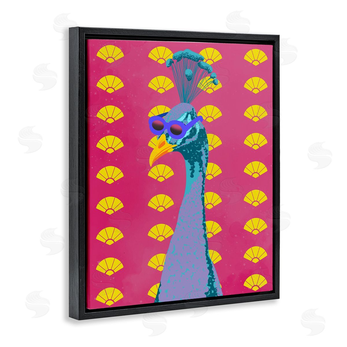 Vibrant Mod Peacock Black Floating Frame Canvas Wall Art, Home Decor by Marcus Prime