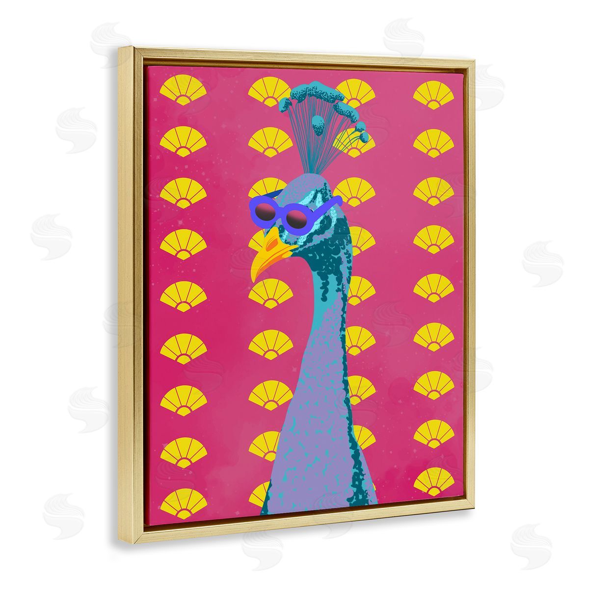 Vibrant Mod Peacock Gold Floating Frame Canvas Wall Art, Home Decor by Marcus Prime