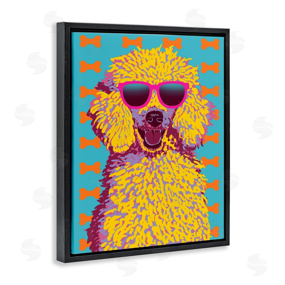 Retro Pop Poodle Black Floating Frame Canvas Wall Art, Home Decor by Marcus Prime