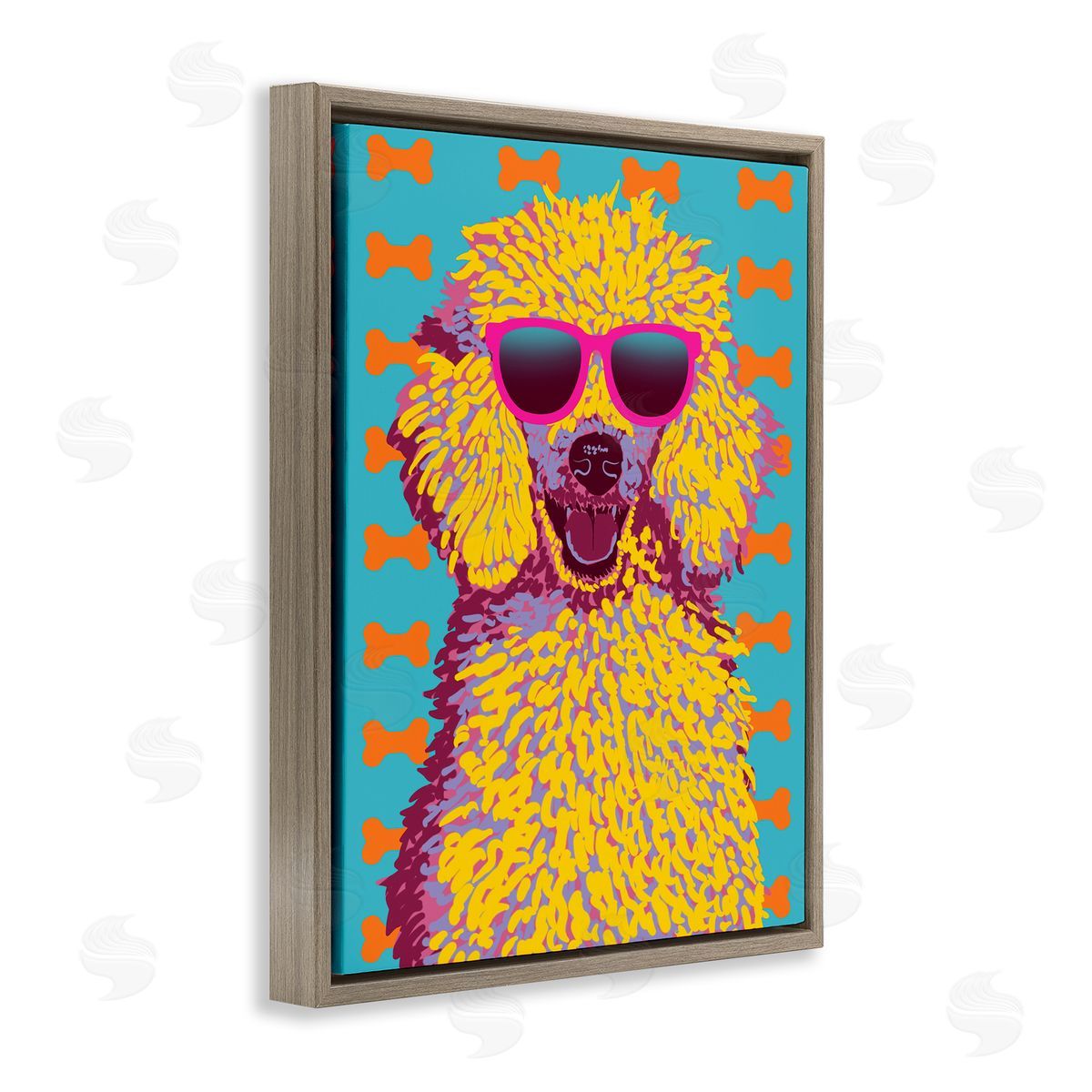 Retro Pop Poodle Brown Floating Frame Canvas Wall Art, Home Decor by Marcus Prime