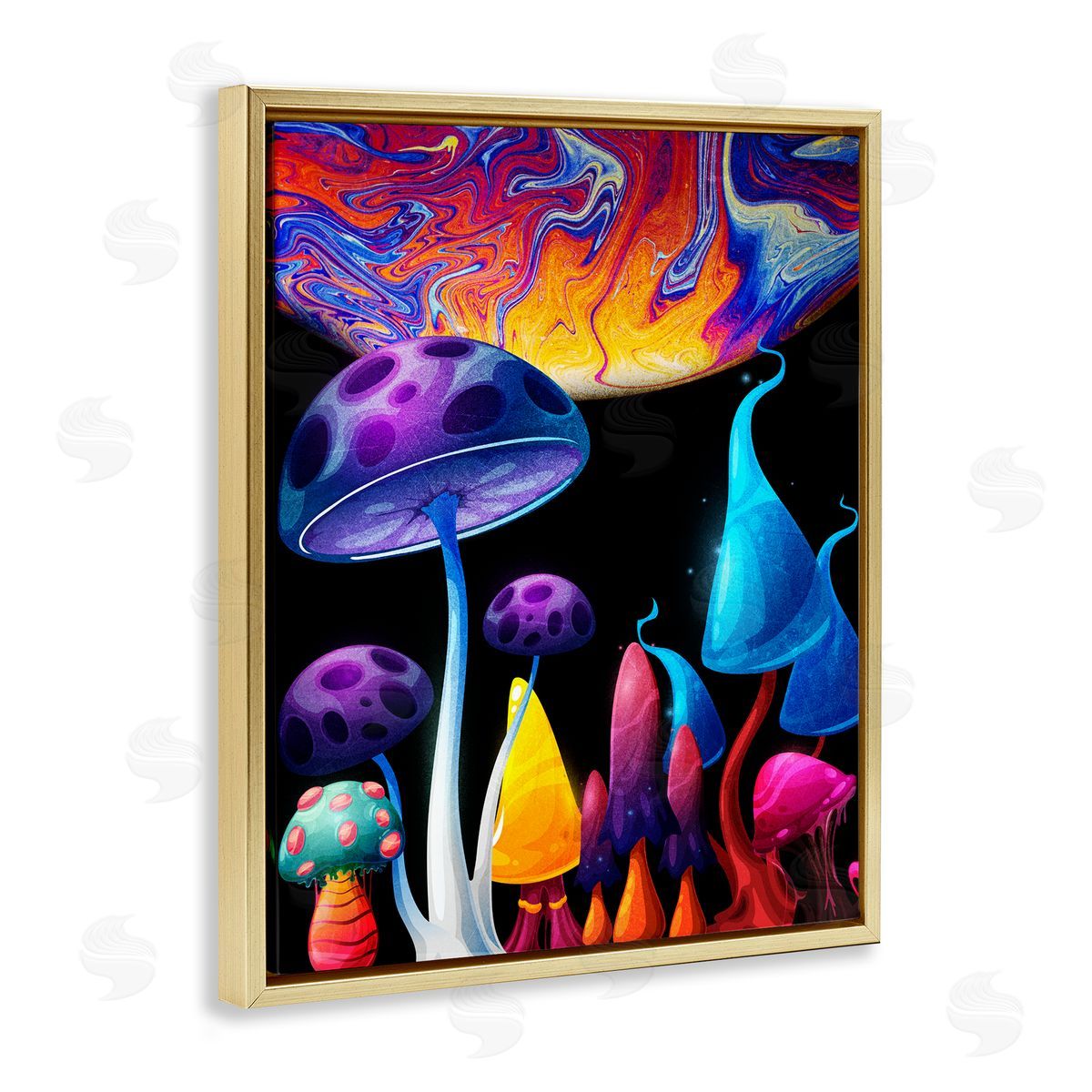 Whimsical Mushrooms in Space Gold Floating Frame Canvas Wall Art, Home Decor by Kim Allen