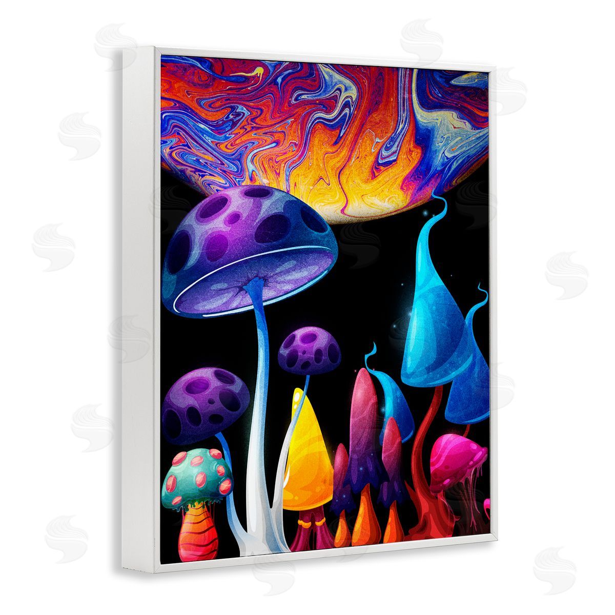 Whimsical Mushrooms in Space White Frame Print Wall Art, Home Decor by Kim Allen