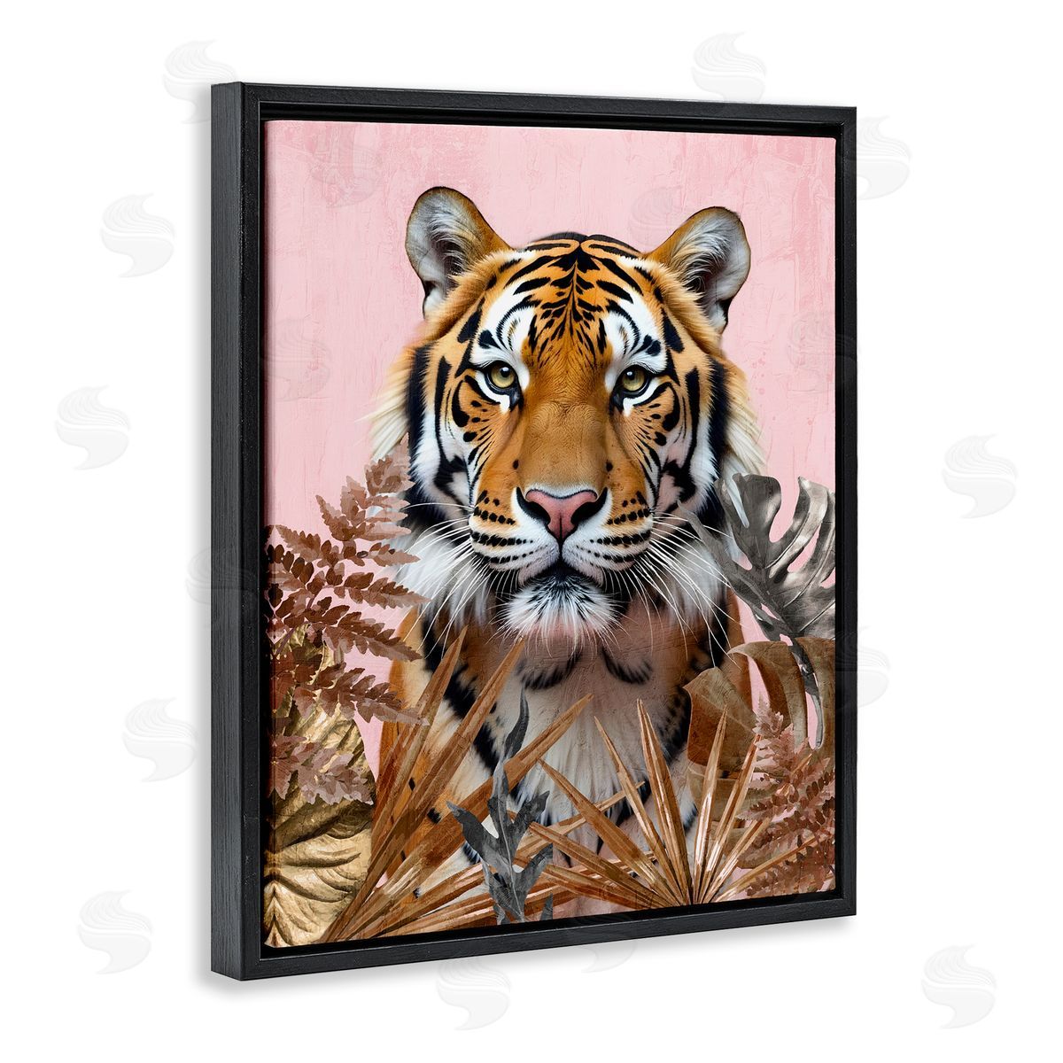Fierce Tiger on Pink Black Floating Frame Canvas Wall Art, Home Decor by Kim Allen