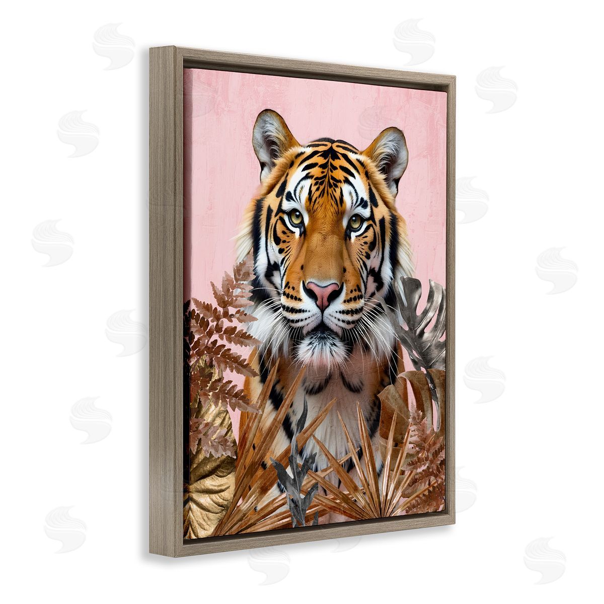 Fierce Tiger on Pink Brown Floating Frame Canvas Wall Art, Home Decor by Kim Allen