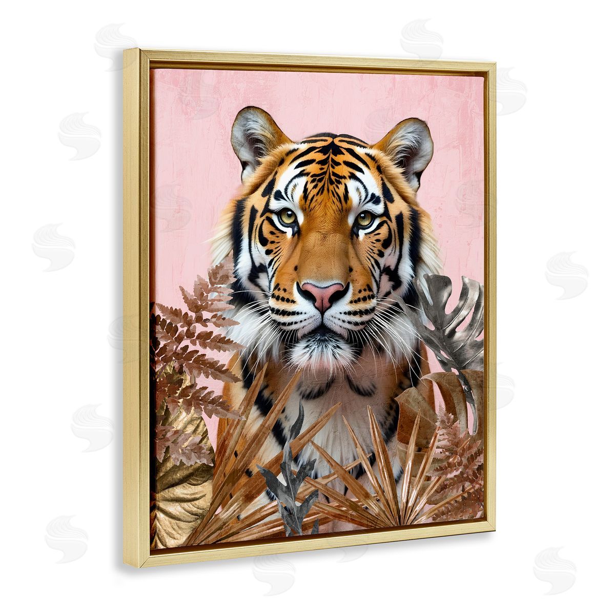 Fierce Tiger on Pink Gold Floating Frame Canvas Wall Art, Home Decor by Kim Allen