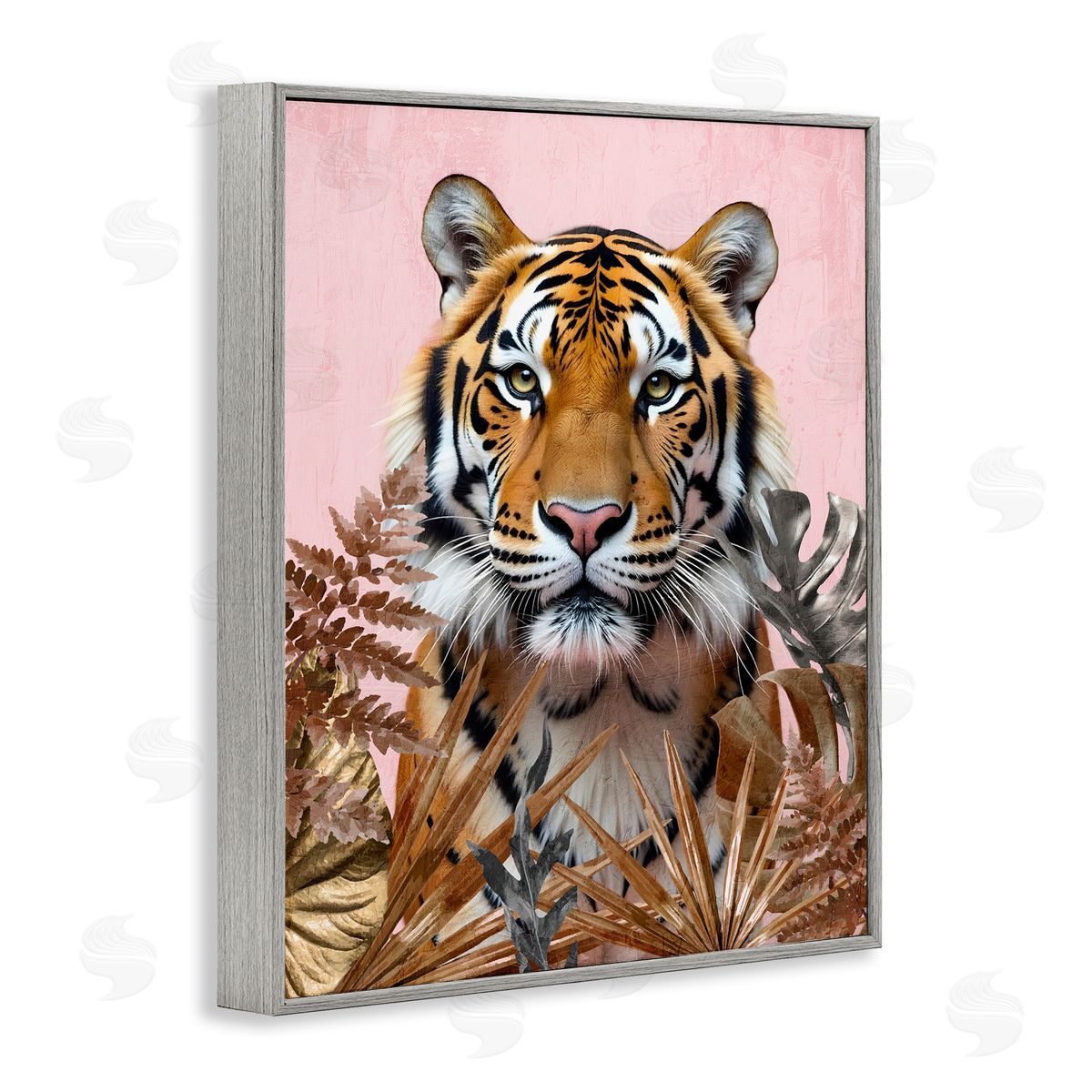 Fierce Tiger on Pink Grey Frame Print Wall Art, Home Decor by Kim Allen