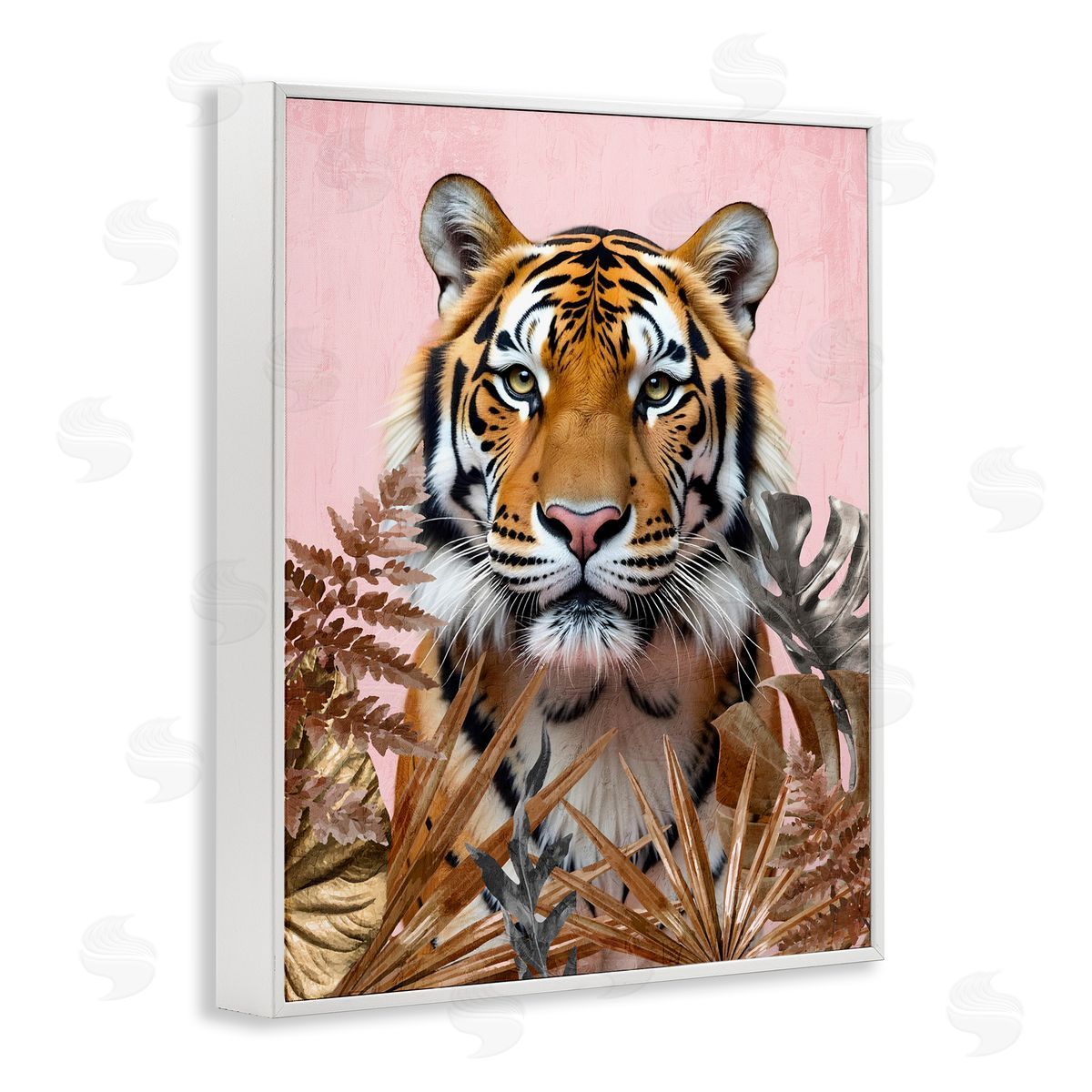 Fierce Tiger on Pink White Frame Print Wall Art, Home Decor by Kim Allen