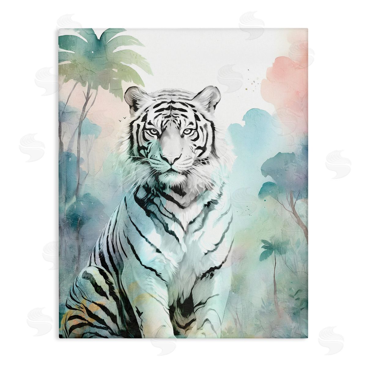 White Tiger in Jungle Canvas Wall Art, Home Decor by Kim Allen