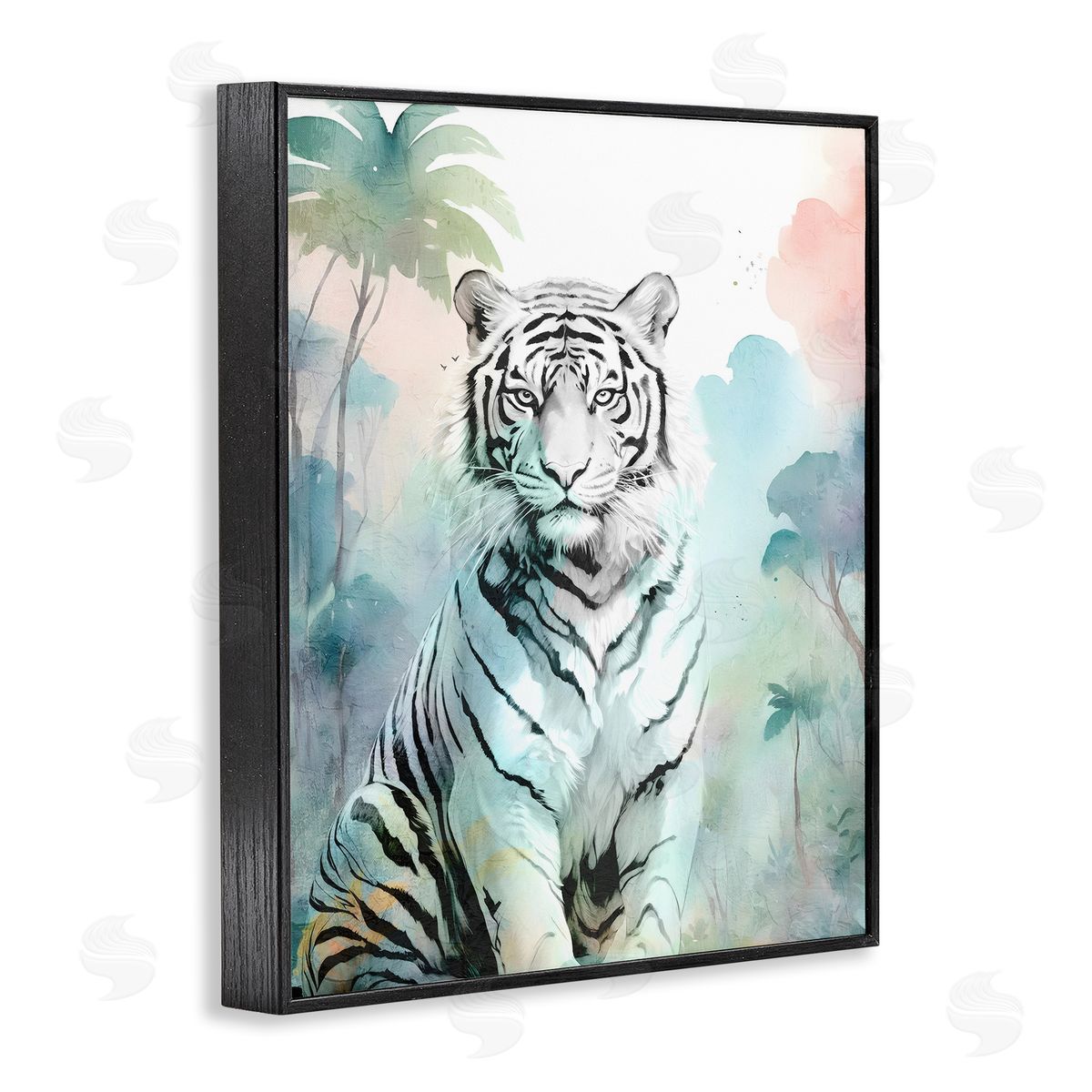 White Tiger in Jungle Black Frame Print Wall Art, Home Decor by Kim Allen