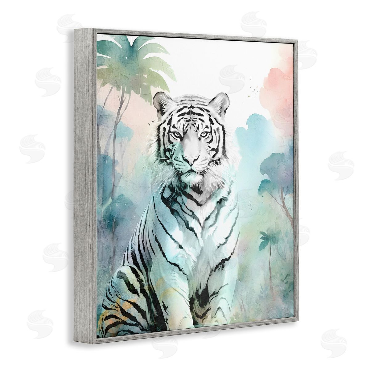 White Tiger in Jungle Grey Frame Print Wall Art, Home Decor by Kim Allen
