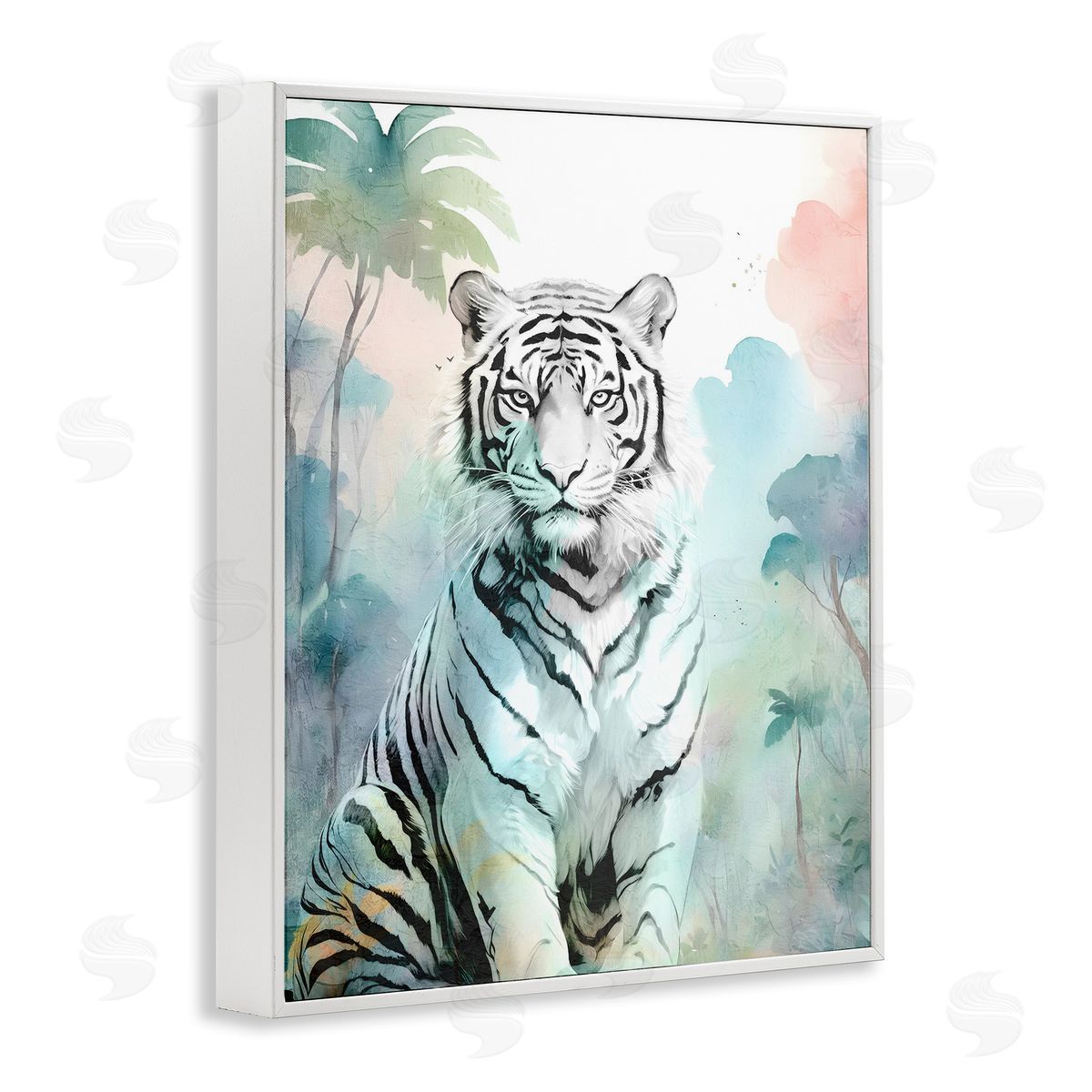 White Tiger in Jungle White Frame Print Wall Art, Home Decor by Kim Allen