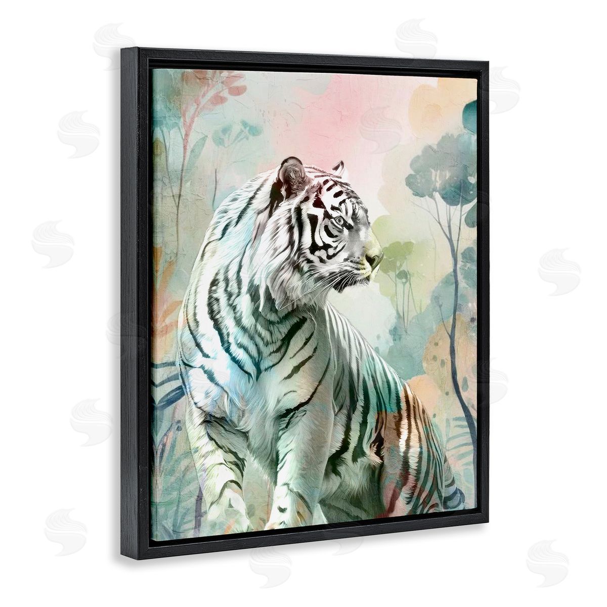 Soft Gazing Tiger Black Floating Frame Canvas Wall Art, Home Decor by Kim Allen