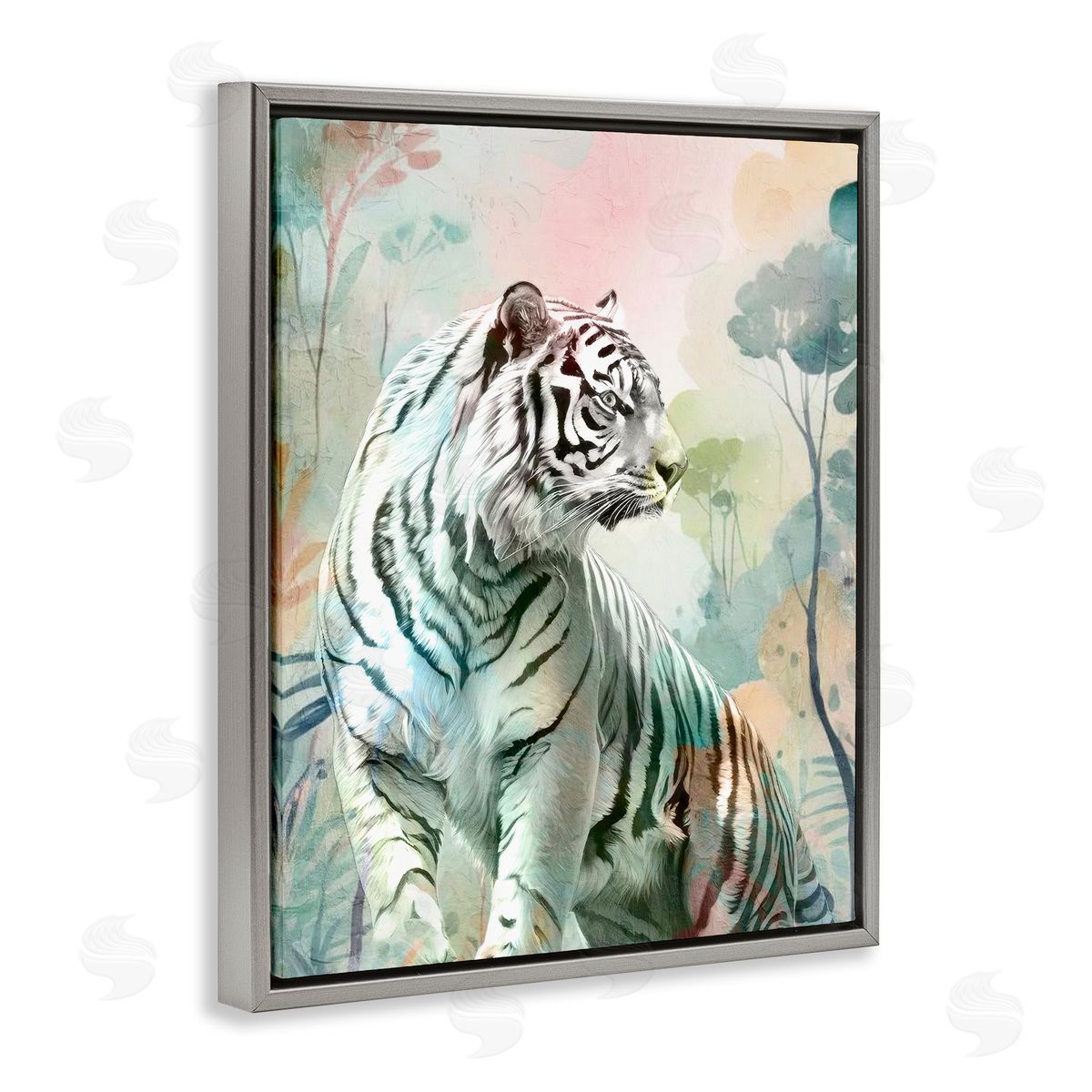 Soft Gazing Tiger Grey Floating Frame Canvas Wall Art, Home Decor by Kim Allen