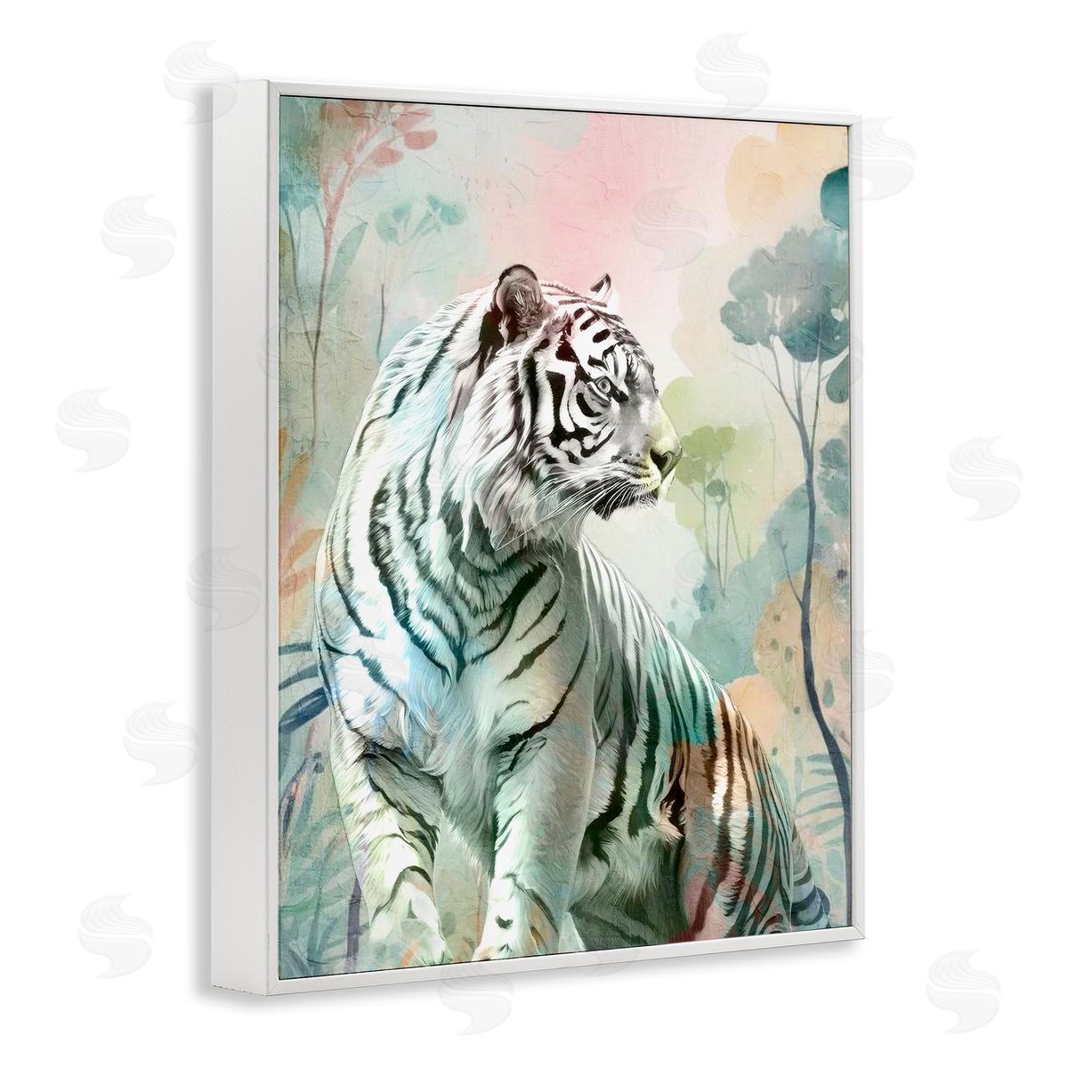 Soft Gazing Tiger White Frame Print Wall Art, Home Decor by Kim Allen