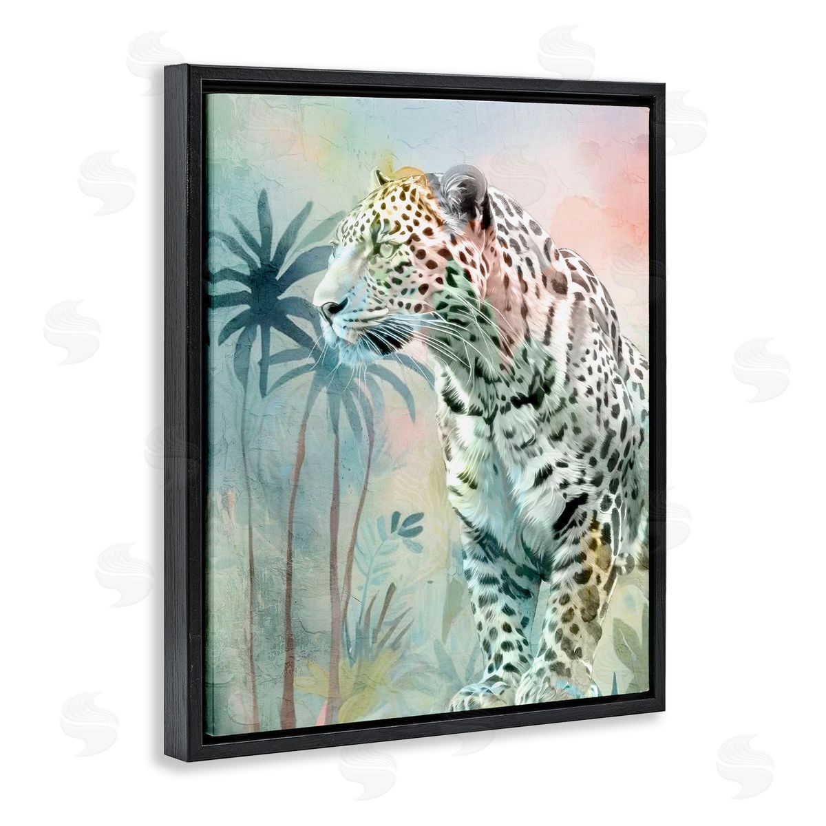 Gazing Jungle Leopard Black Floating Frame Canvas Wall Art, Home Decor by Kim Allen