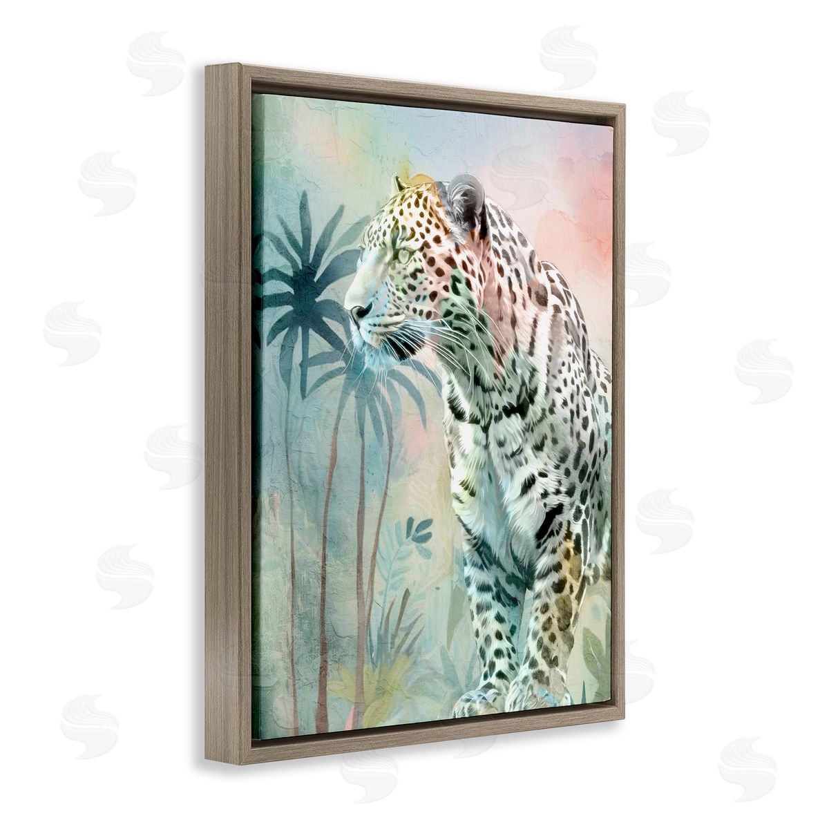 Gazing Jungle Leopard Brown Floating Frame Canvas Wall Art, Home Decor by Kim Allen