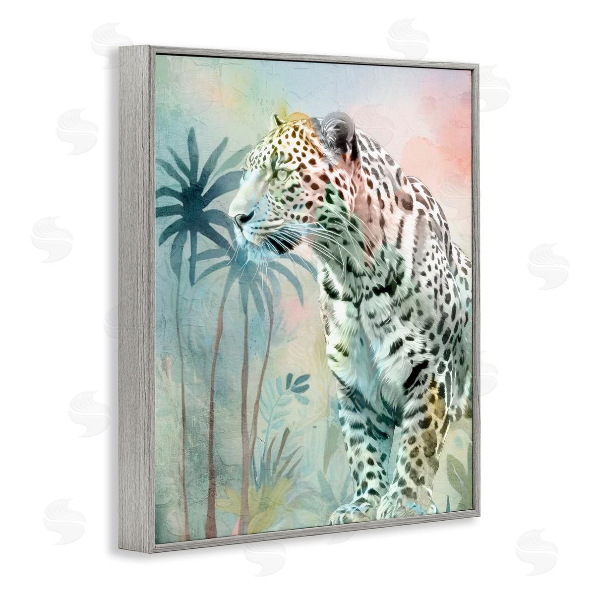 Gazing Jungle Leopard Grey Frame Print Wall Art, Home Decor by Kim Allen