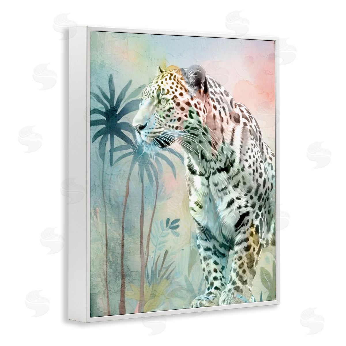 Gazing Jungle Leopard White Frame Print Wall Art, Home Decor by Kim Allen