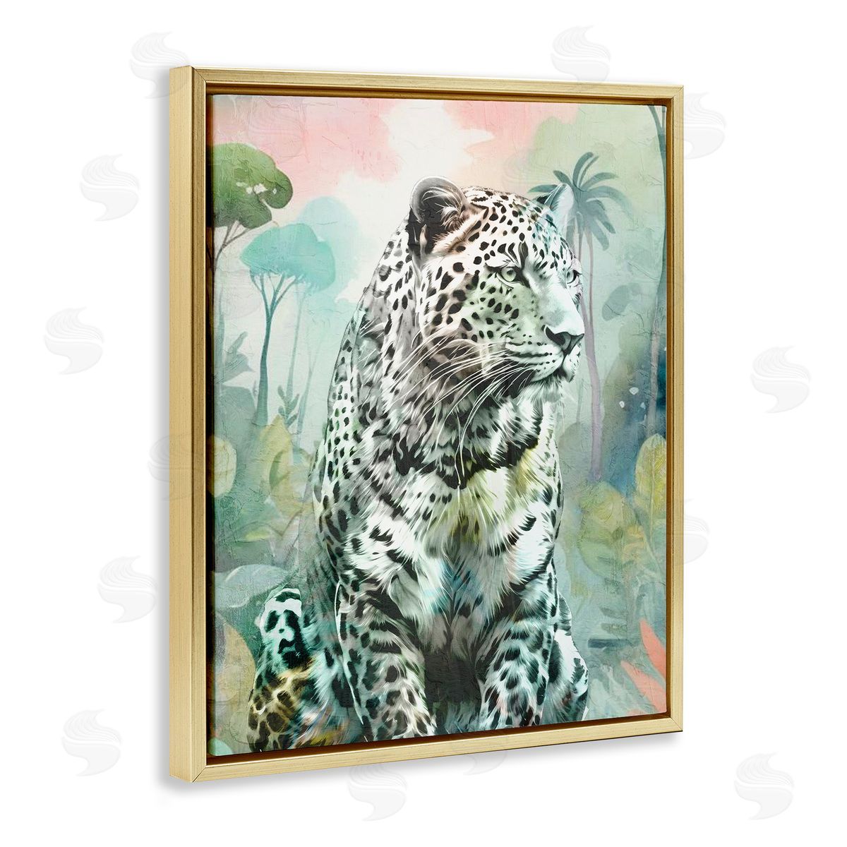 Leopard Gazing in Jungle Gold Floating Frame Canvas Wall Art, Home Decor by Kim Allen