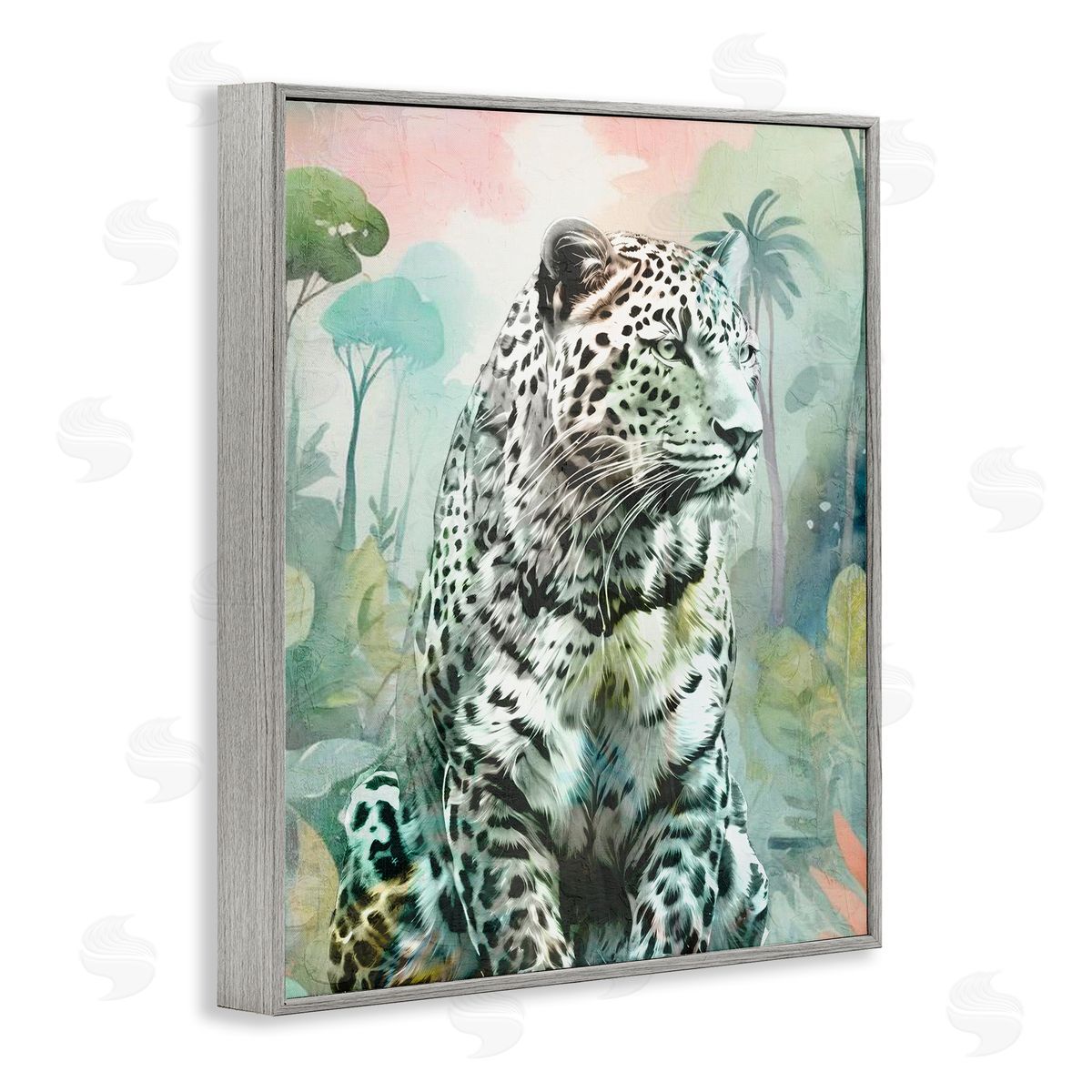Leopard Gazing in Jungle Grey Frame Print Wall Art, Home Decor by Kim Allen