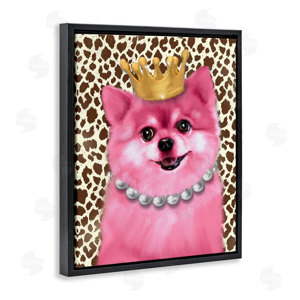 Pink Royal Pomeranian Black Floating Frame Canvas Wall Art, Home Decor by Matthew Piotrowicz