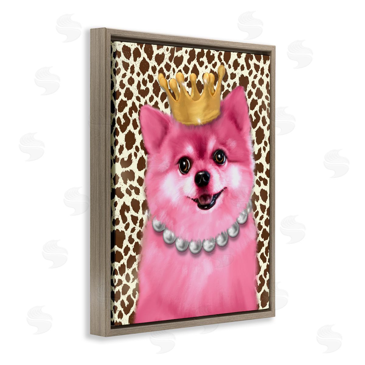 Pink Royal Pomeranian Brown Floating Frame Canvas Wall Art, Home Decor by Matthew Piotrowicz