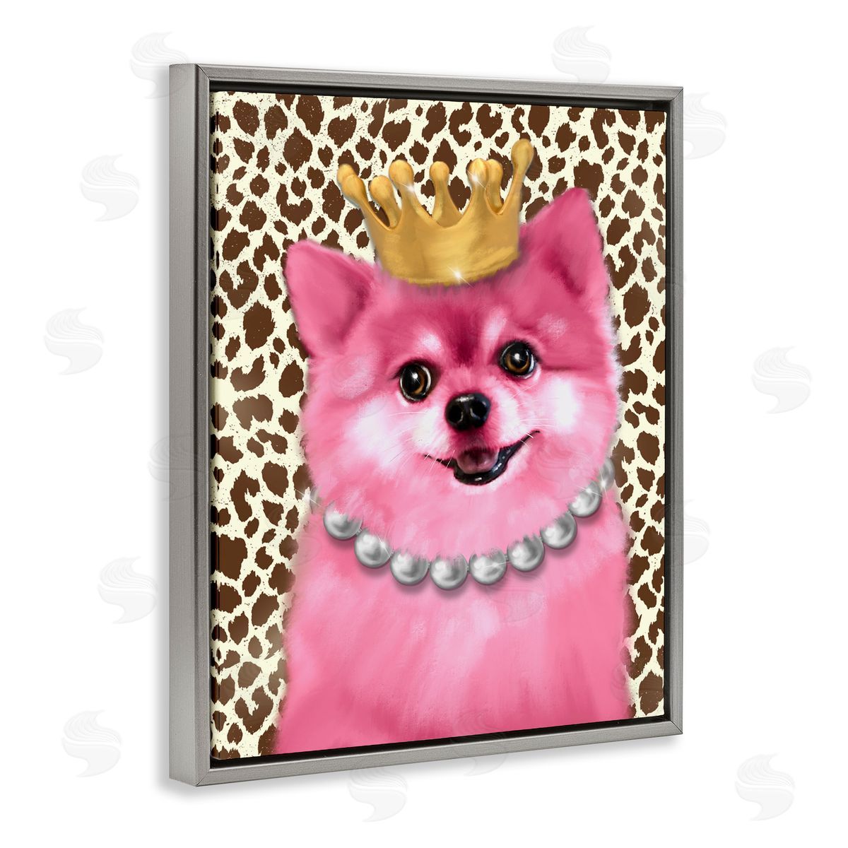 Pink Royal Pomeranian Grey Floating Frame Canvas Wall Art, Home Decor by Matthew Piotrowicz